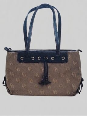 Vintage Y2K Dooney & Bourke DB Signature Monogram Canvas Tassel Shoulder Bag